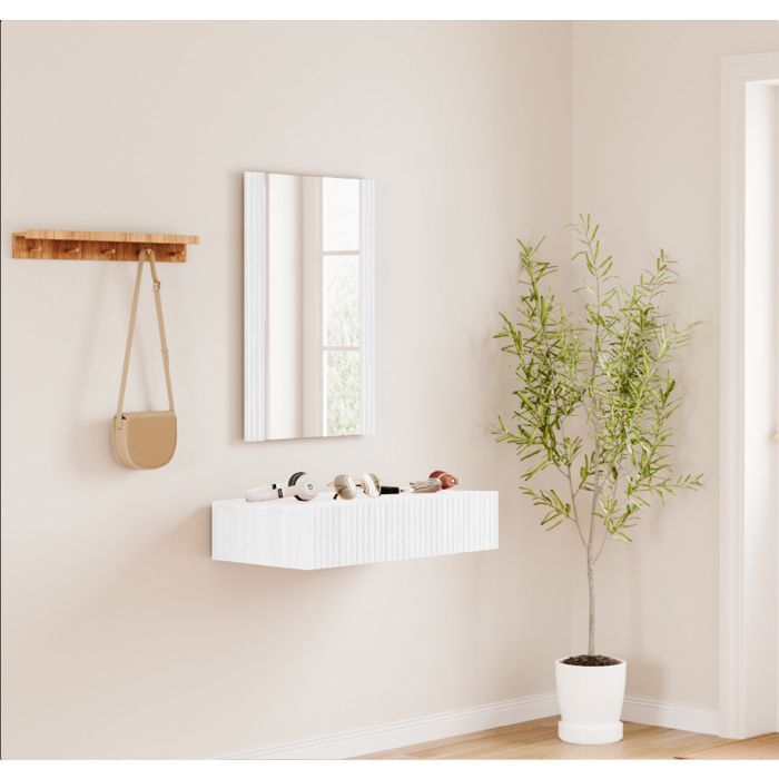 Meuble d'entrée - Amira - Cannelé - Miroir inclus - Tiroir - Finition Blanc Mat