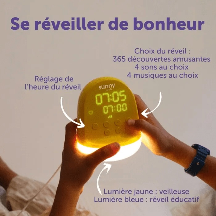 Réveil enfant - MORPHÉE - SUNNY - 365 découvertes audio - Veilleuse éducatif - Jaune