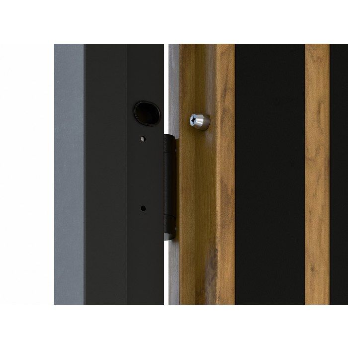 Puerta frontal de acero macizo de 207 x 100 cm (alto x ancho) - Efecto roble con rayas negras - 55 mm de espesor - Apertura a la izquierda - COBRITA