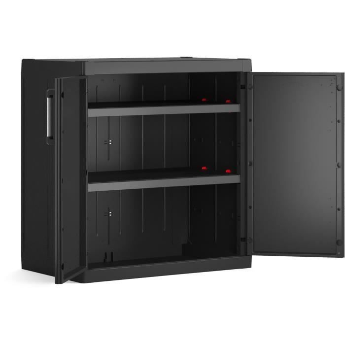 Armoire basse Detroit XL - KETER - Noir - 89x54x93 cm - 4 étagères réglables - Portes verrouillables