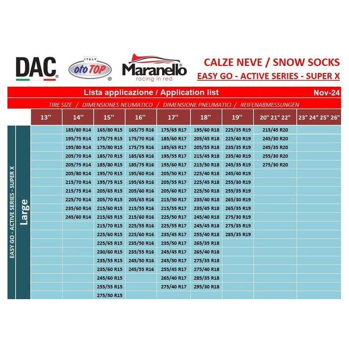 DAC Easy GO 3D - Chaussettes à neige 185/80 R14 (L) - 2 pièces - Chaîne textile homologuée
