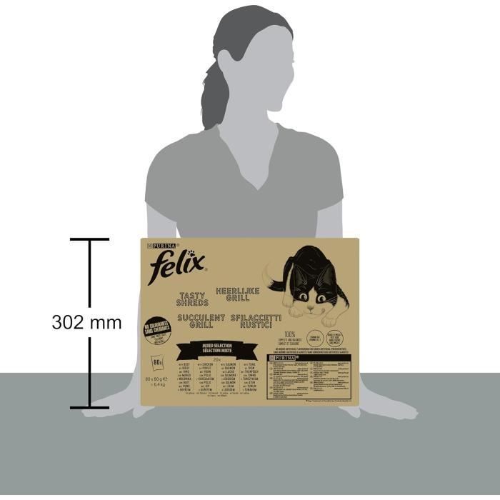 Nourriture humide pour chat - FELIX - Succulent Grill - Poulet, Bœuf, Saumon, Thon - 80 sachets