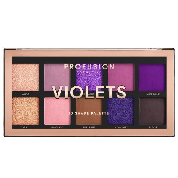 Profusion Cosmetics Violets - Paletă de farduri de pleoape cu 10 nuanțe