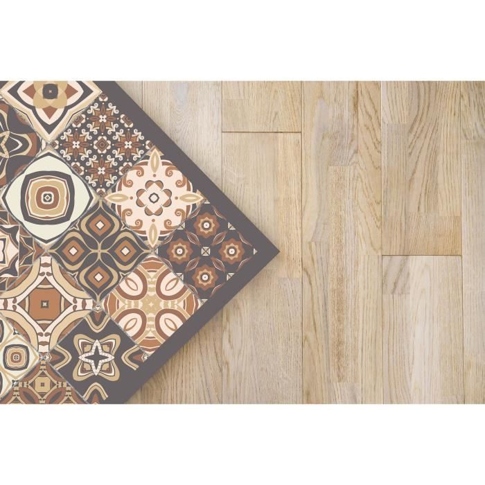 Panorama-Vinylteppich mit braunem Zementfliesenmuster, 80 x 150 cm – PVC-Teppich für Küche, Büro und Wohnzimmer