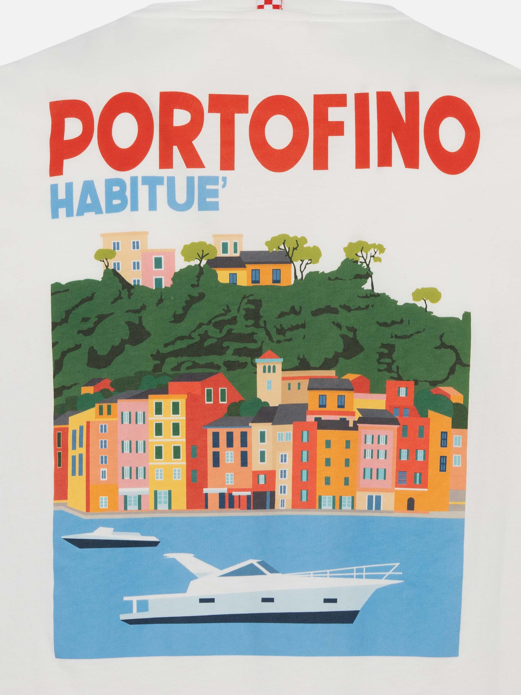 Heren katoenen T-shirt met print van een ansichtkaart van Portofino