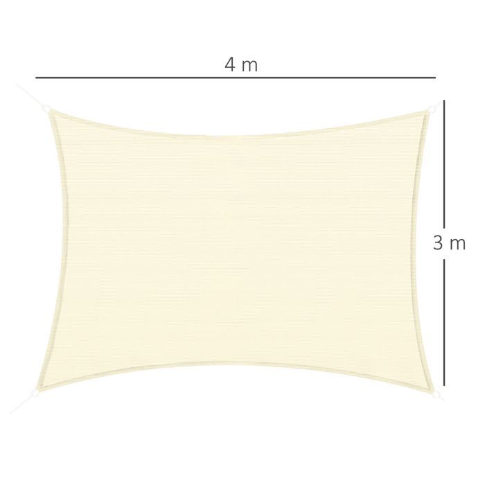 Vela de sombra Outsunny rectangular de 3x4 m, de polietileno de alta densidad con protección UV (PE), color crema.