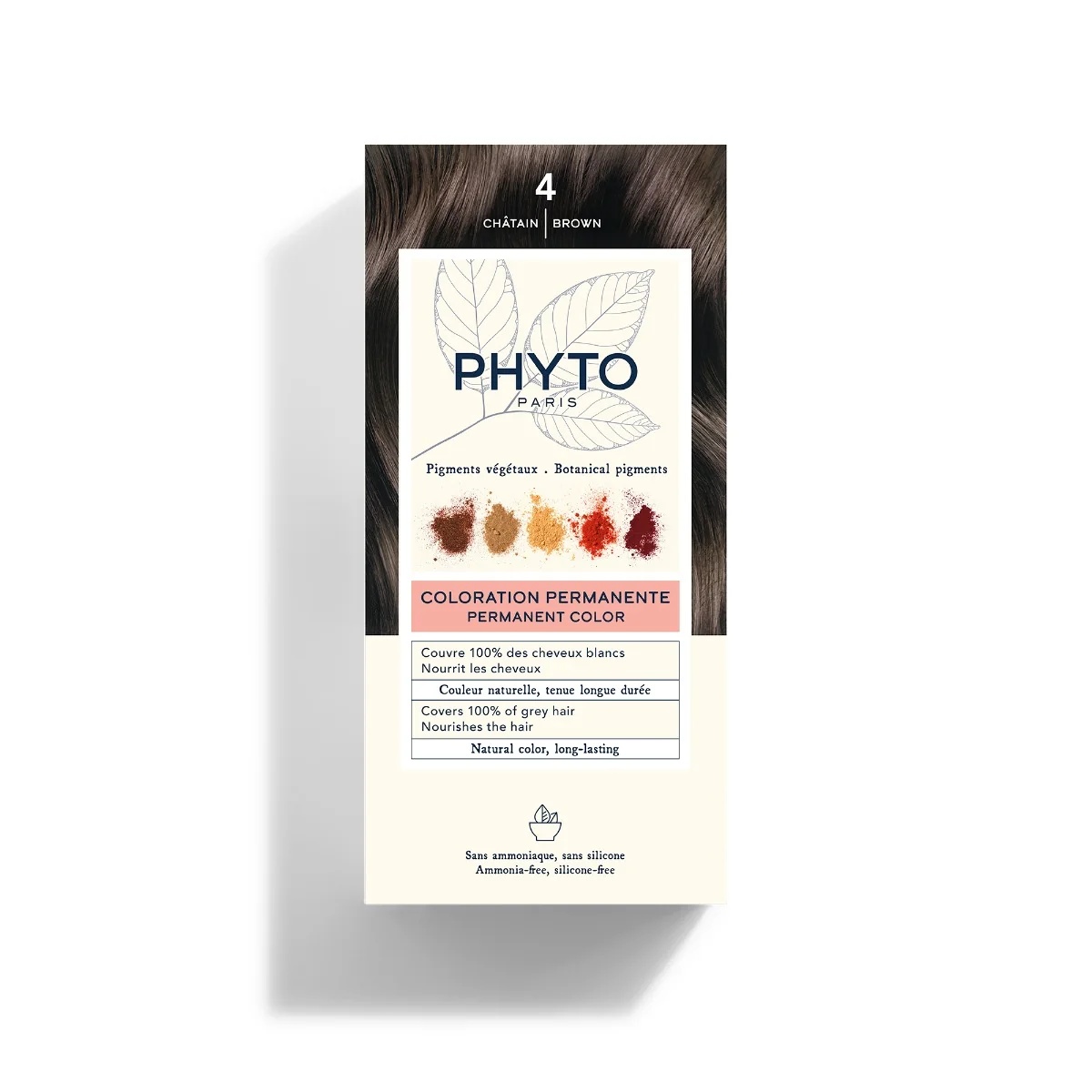 PHYTO Phytocolor 4 Castanho coloração permanente sem amônia, cobertura de 100% dos cabelos brancos.