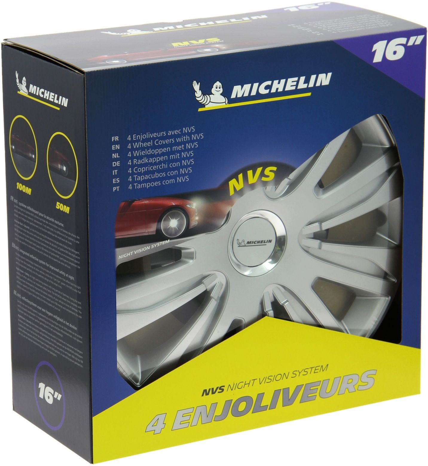 Juego de 4 embellecedores de rueda gris metalizado - MICHELIN - 16 pulgadas - Fácil instalación mediante clip - Inserción reflectante NVS 42