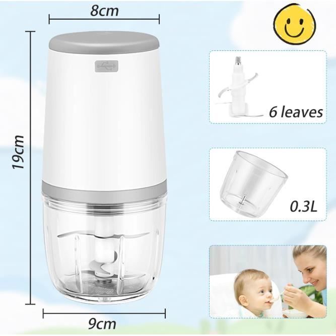 Mini Mixeurs pour Bébé,Mini Robot culinaire,300ml Bébé Blender,Mini Hachoir Électrique,Mini Robot Culinaire avec Chargement USB,Blen