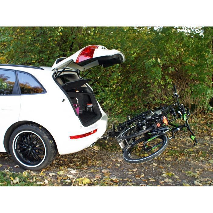 Opvouwbare fietsendrager voor 3 fietsen, te monteren op de trekhaak.