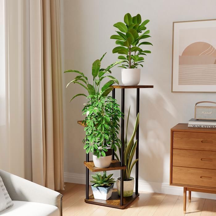 Plant Stand - Bamworld - 4-Tier Plant Shelf - Suitable for Living Room, Bedroom, Balcony, etc. - Brown