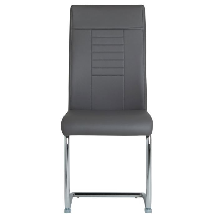 Lot de 4 chaises de salle à manger ou cuisine LOANO, Chaise cantilever avec assise rembourrée et piètement en métal, Gris foncé
