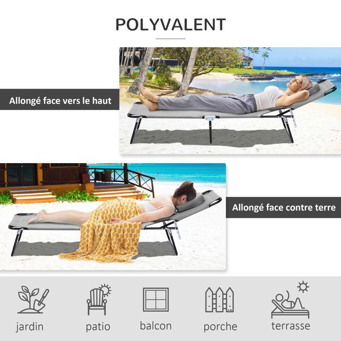 Tumbona plegable Outsunny, reclinable en 4 posiciones, silla de lectura, incluye 3 cojines, color gris.