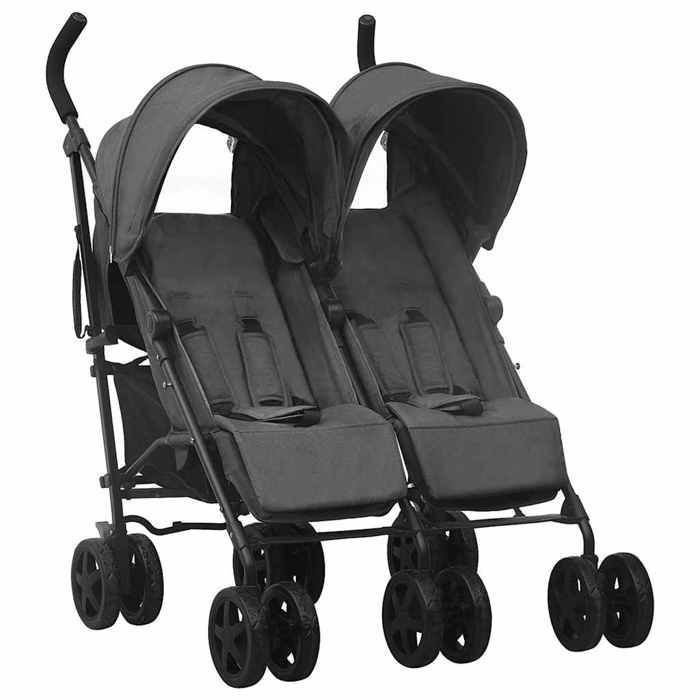 Double stroller - vidaXL - Anthracite - Adjustable - Foldable - With canopy