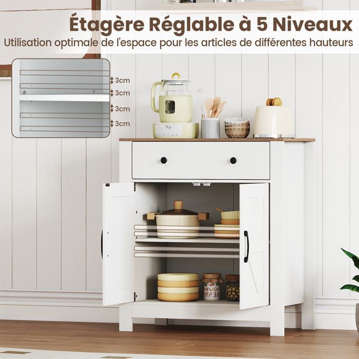 COSTWAY Keukenbuffet met lade, 5 verstelbare planken, 2 deuren, opbergmeubel voor eetkamer, woonkamer of kantoor