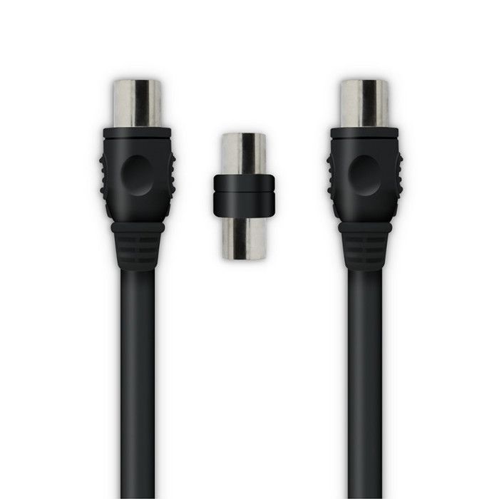 9,52 mm mannelijke/vrouwelijke coaxiale tv-kabel + mannelijke/mannelijke adapter, 2 m - zwart
