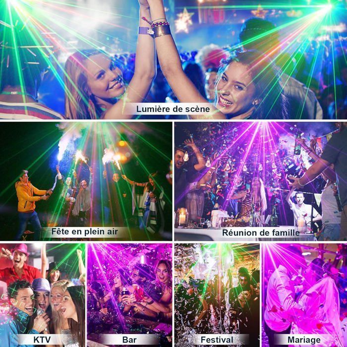 Faro da palcoscenico, proiettore stroboscopico a LED con laser, 168 effetti, luce da discoteca UV RGB con telecomando per feste/Natale
