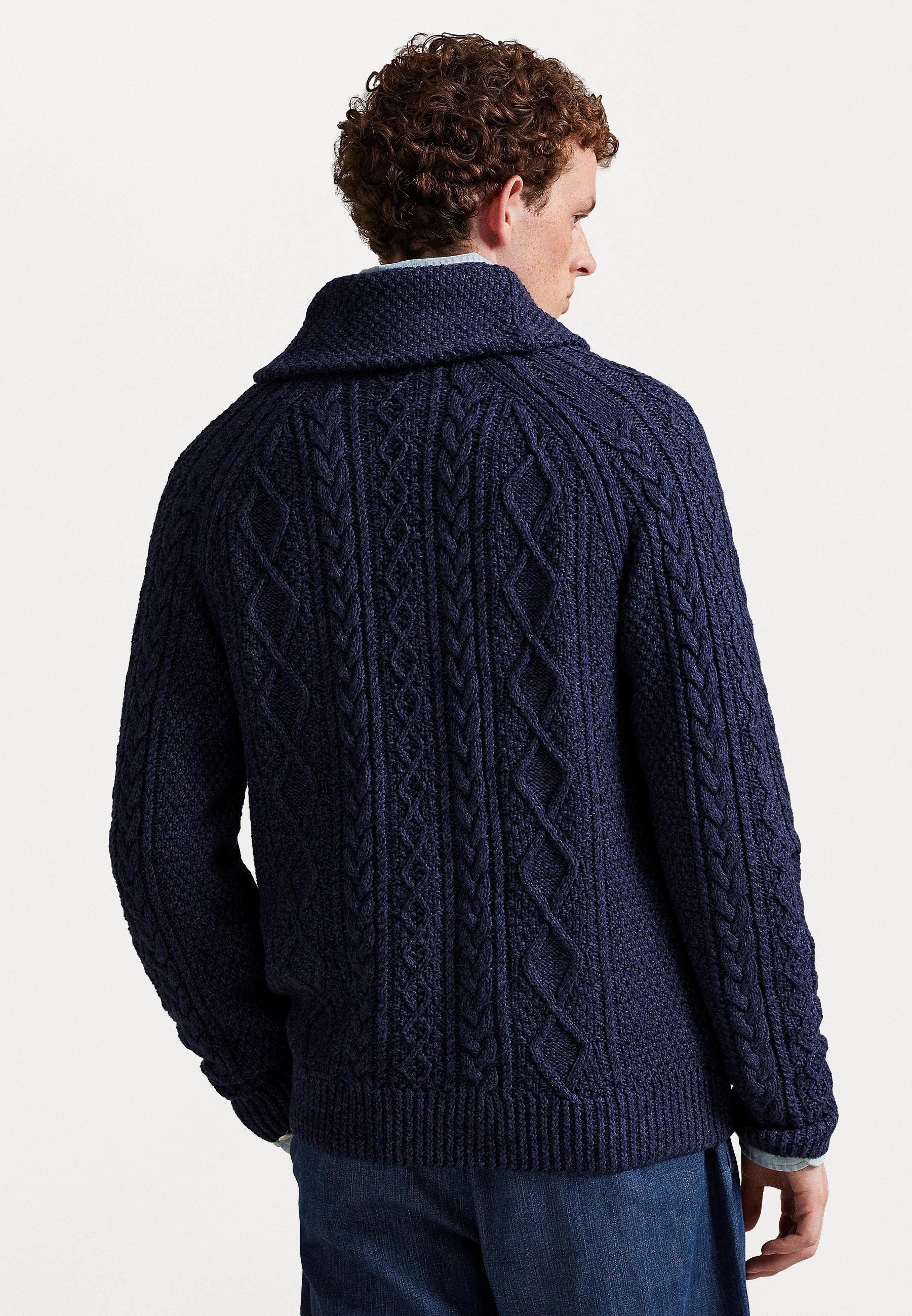 Polo Ralph Lauren ARAN-gebreid katoenen vest met sjaalkraag - Vest - marineblauw