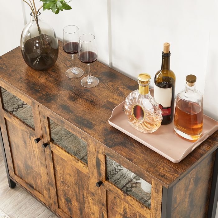 VASAGLE Opbergkast, dressoir, met 3-deurs kast, stalen frame, industriële stijl, rustiek bruin en inktzwart