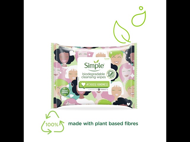 Simple X Kindness Biologisch afbreekbare reinigingsdoekjes voor het gezicht, 20 stuks