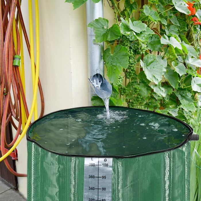 Tanque plegable de PVC HENGMEI de 380 litros para la recolección de agua de lluvia para riego de jardines con válvula de drenaje (100 galones, verde zarza)