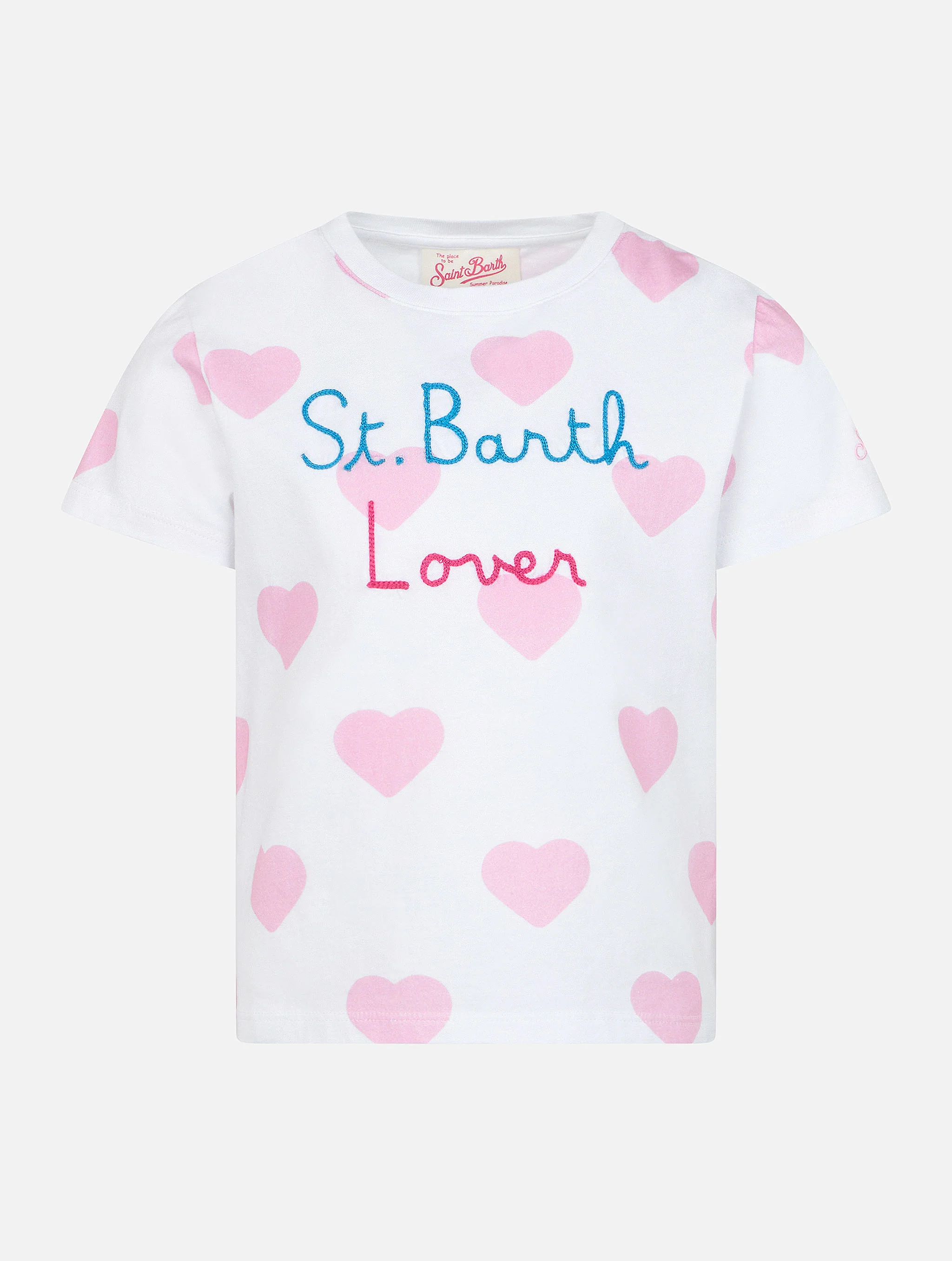 Elly meisjes T-shirt met ronde hals van katoenen jersey met mood-borduurwerk.