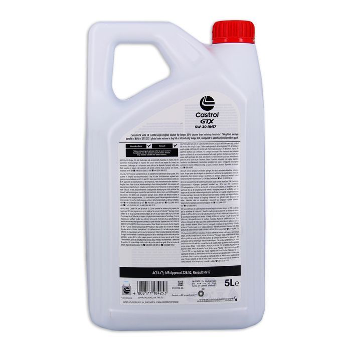 Huile moteur - CASTROL GTX 5W-30 RN17 - 5L - 5W30