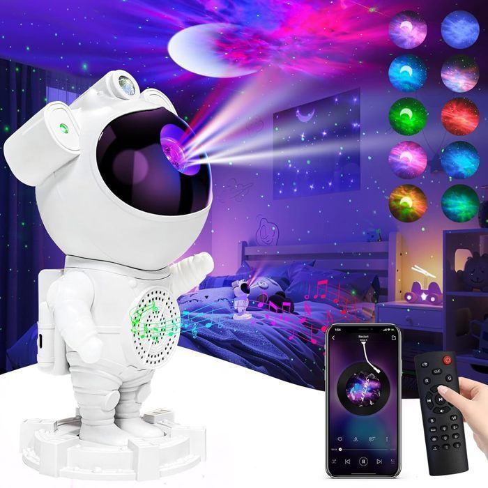 Proyector de cielo estrellado de astronauta, proyector de galaxia, luz nocturna estrellada para niños con nebulosa, control remoto y música Bluetooth.