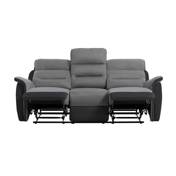 Canapé de Relaxation 3 places en Microfibre et Simili LÉON - Gris et Noir - L191 x 94 x 100cm - LOUNGITUDE