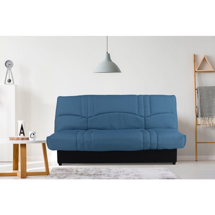 Sofá cama Click-clack - 3 plazas - Tela azul pato - 190 x 90 x 92 cm - PIXIE