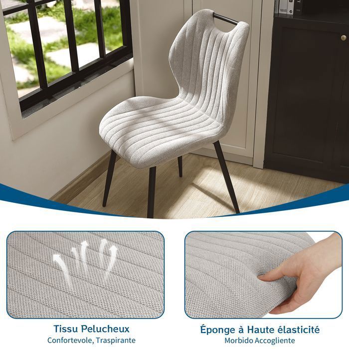 WAFTING Lot de 4 Chaises de Salle à Manger, Chaise de Cuisine, Chaise de salon, Dossier en Tissu et Pieds en Métal, Kaki