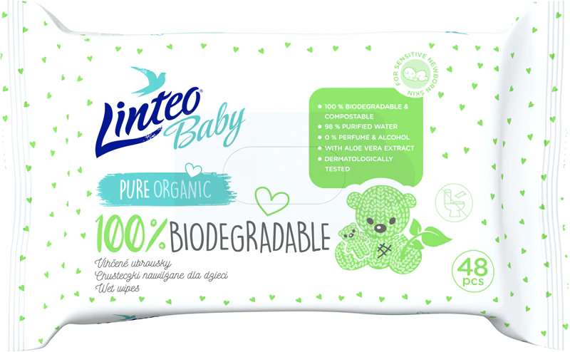 Lenços umedecidos Linteo Baby 100% biodegradáveis e suaves para bebês