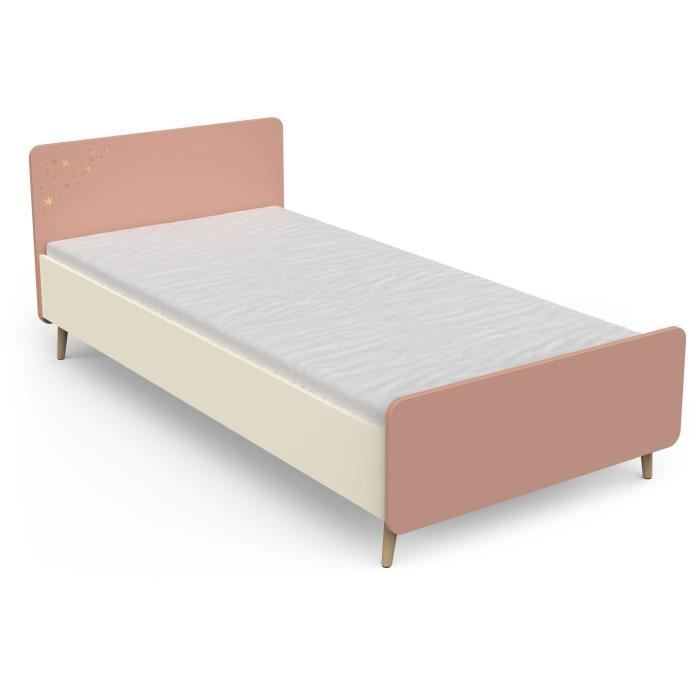 Juego de cama y mesita de noche - SUZIE - 90 x 190 cm - Roble / Albaricoque - DEMEYERE