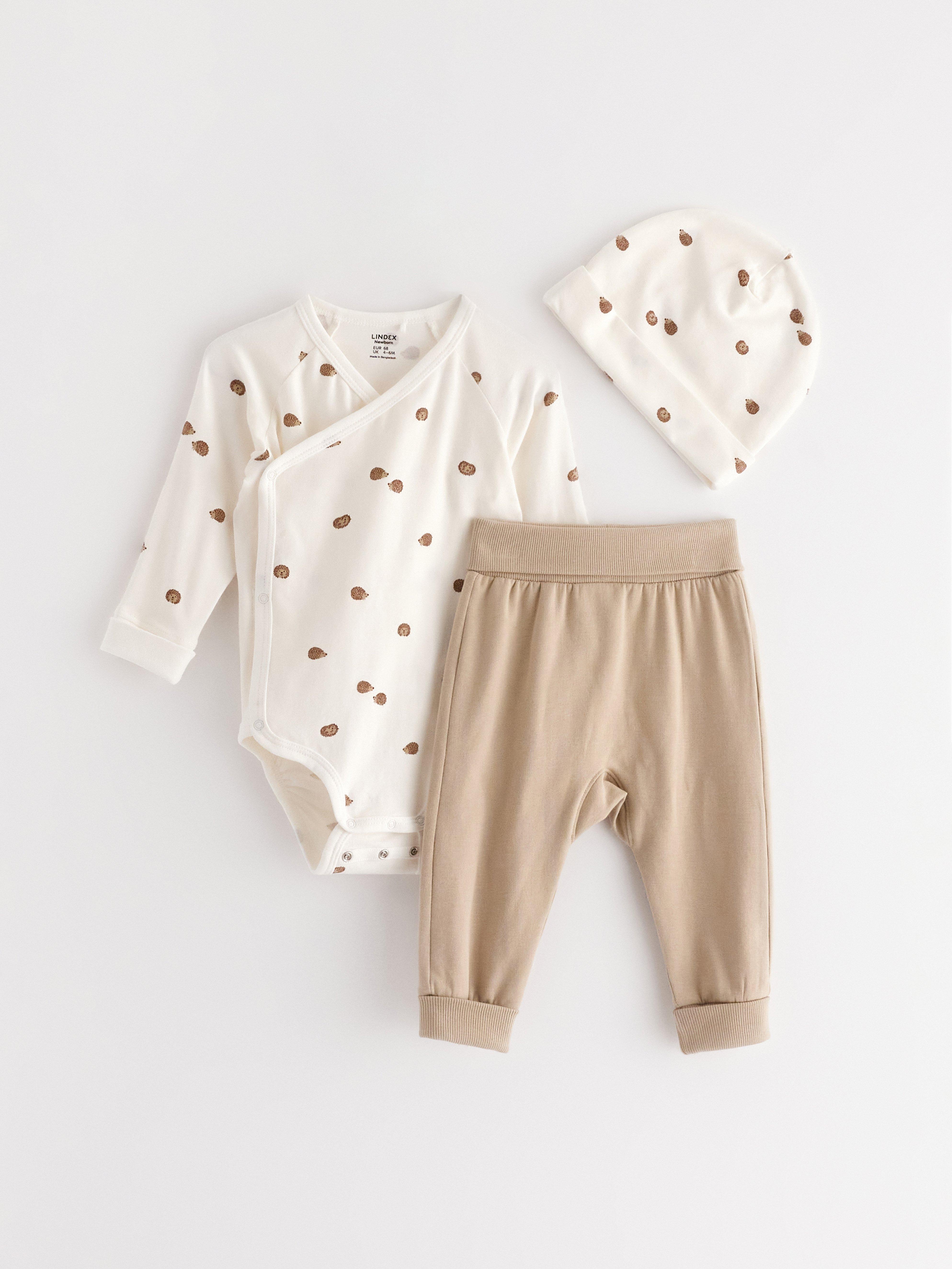 Kit inicial para bebê de 3 peças Bege