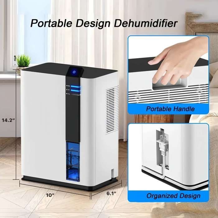 Deshumidificador ultrasilencioso para dormitorio - 1 L/24 h, depósito de 3 L, modo nocturno, LED, bajo consumo de 60 W