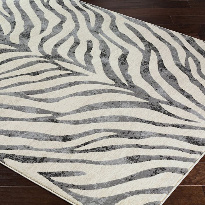 LIVABLISS Tapis de Salon à Poils Courts Doux Zébré Bohème CYBELE 120x170cm Gris Foncé/Beige