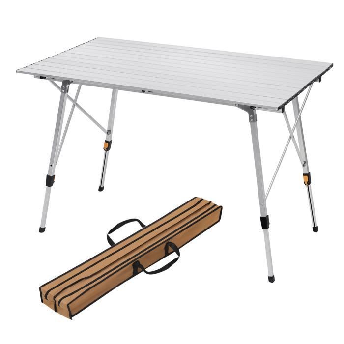 Mesa plegable de aluminio para camping y picnic WOLTU, altura ajustable, 120 x 68,5 cm.