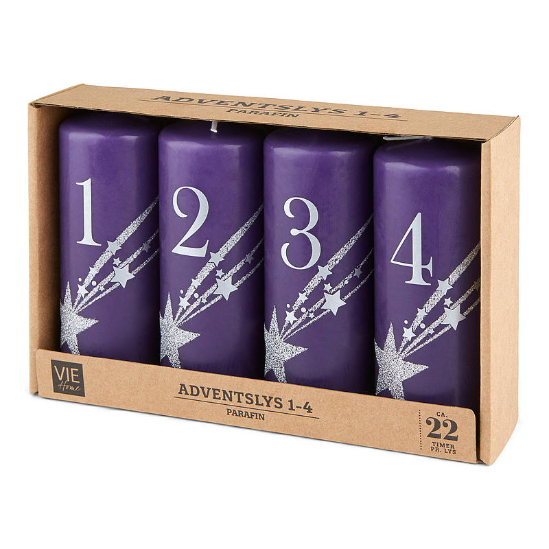 Vie Home adventslys 4-pakning 12 cm, 1-4, lilla parafin