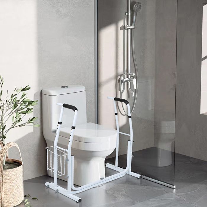 Aide au lever pour WC Blanc Antidérapant Aide à la verticalisation Support de toilettes Avec panier de rangement
