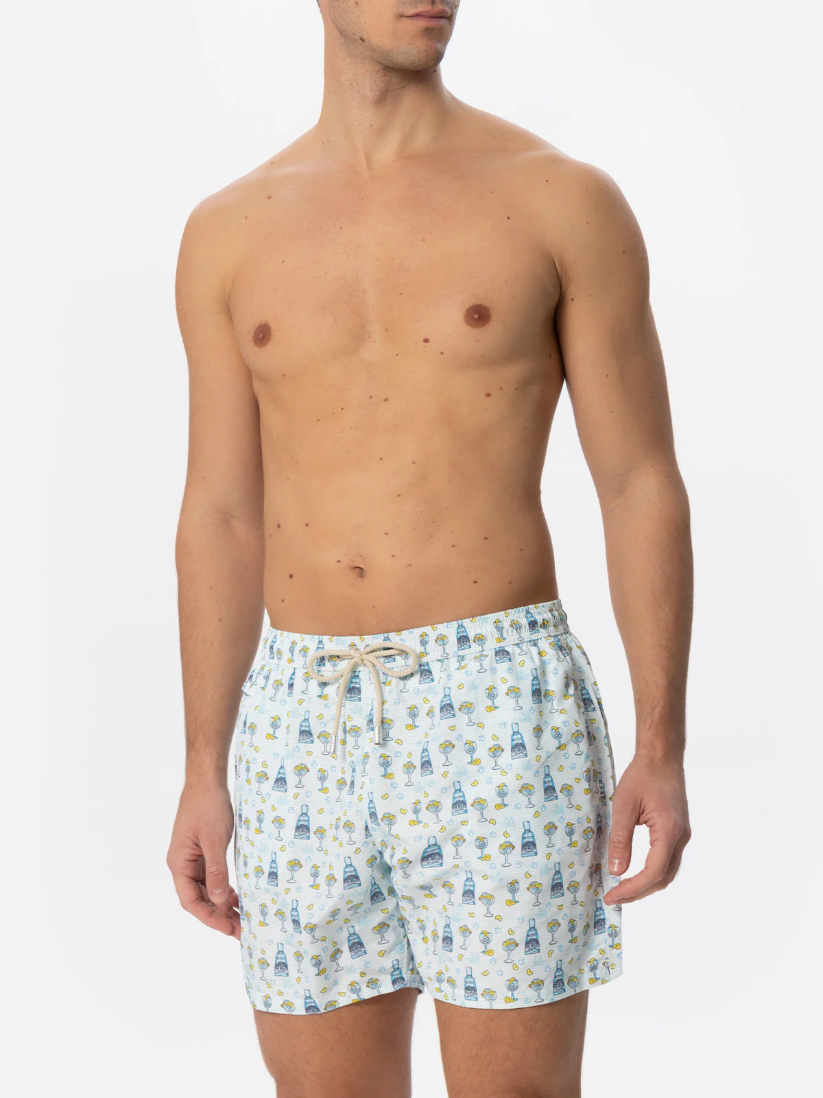Man Classic Swim Shorts with Gin Print | Gin Mare Special Edition | Quick Drying | Mid-Length | Elastic Waistband | Drawstring | MC2 Saint Barth