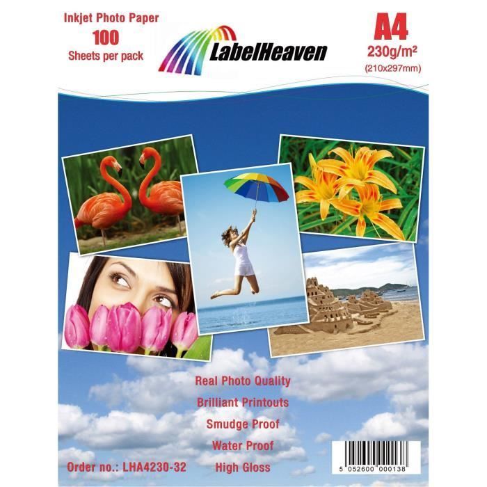 LabelHeaven - 100 fogli di carta fotografica A4 lucida di alta qualità, 230 g