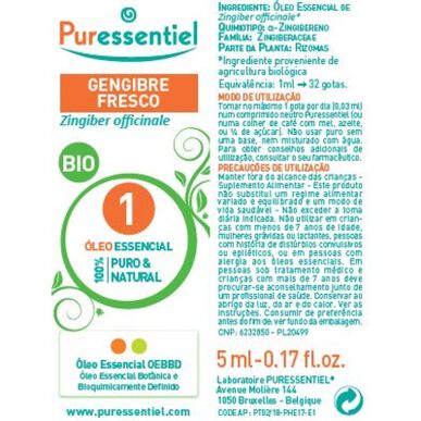 Aceite esencial de jengibre orgánico fresco Puressentiel 5 ml