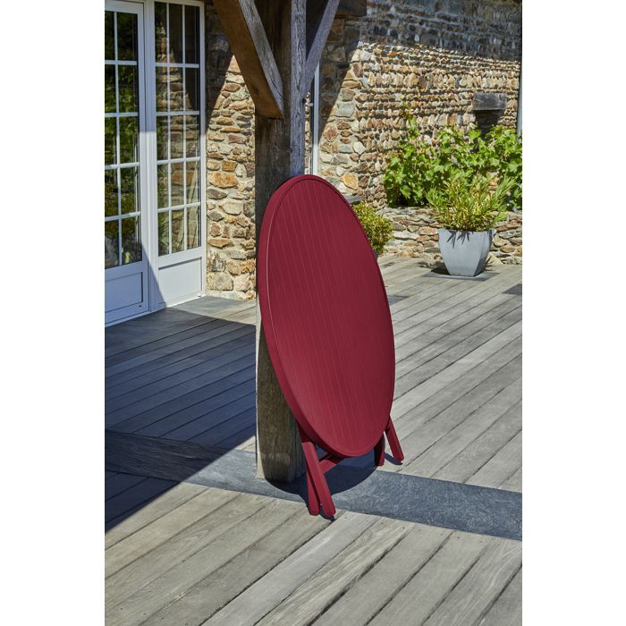 Ensemble repas MARIUS 110 cm 4 places en aluminium rouge carmin