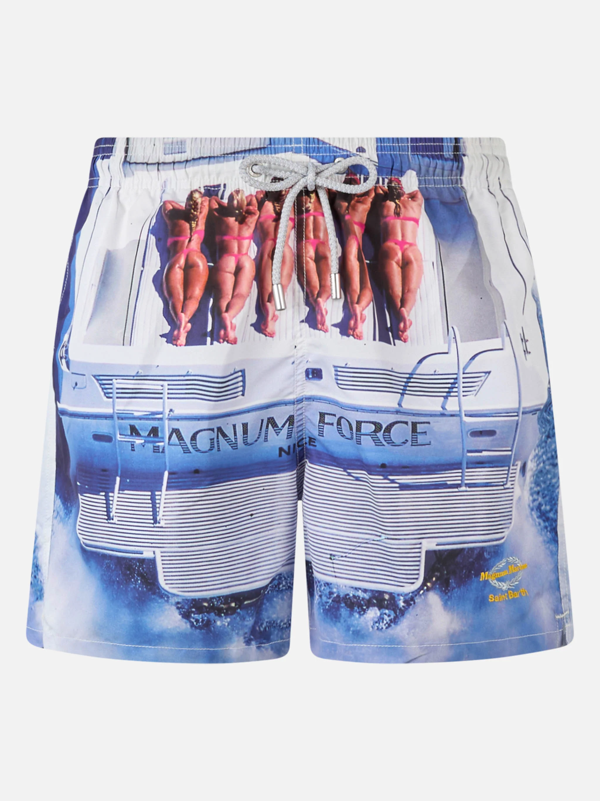 Zwembroek met fotoprint en Magnum Marine Boat Special Edition-opdruk | Middellange lengte | Normale pasvorm | Comfortabele tailleband met trekkoord | MC2 Saint Barth