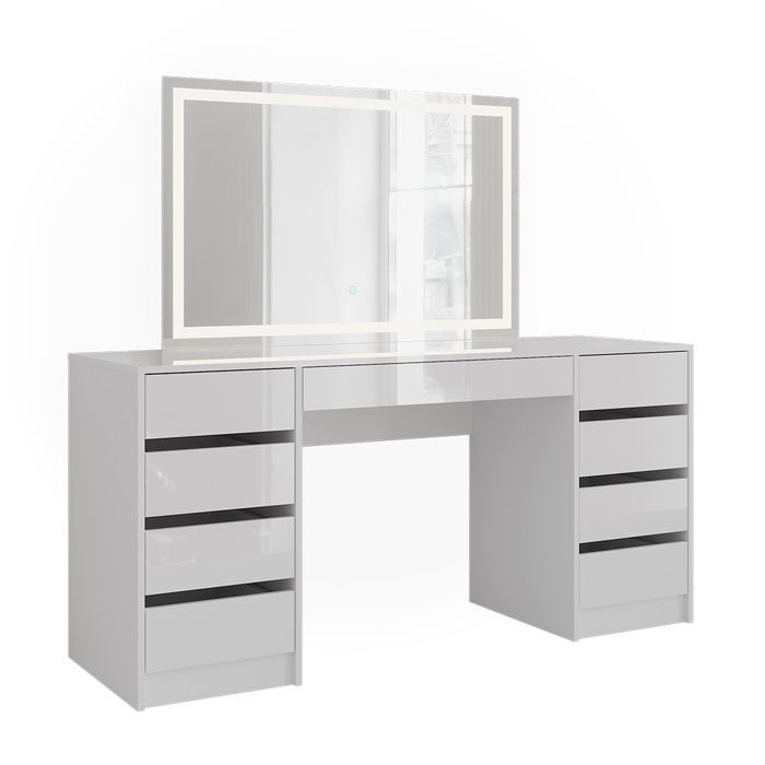Tocador Sherry de 158,2 cm con espejo LED, blanco/blanco brillante, alto brillo, Vicco 57665