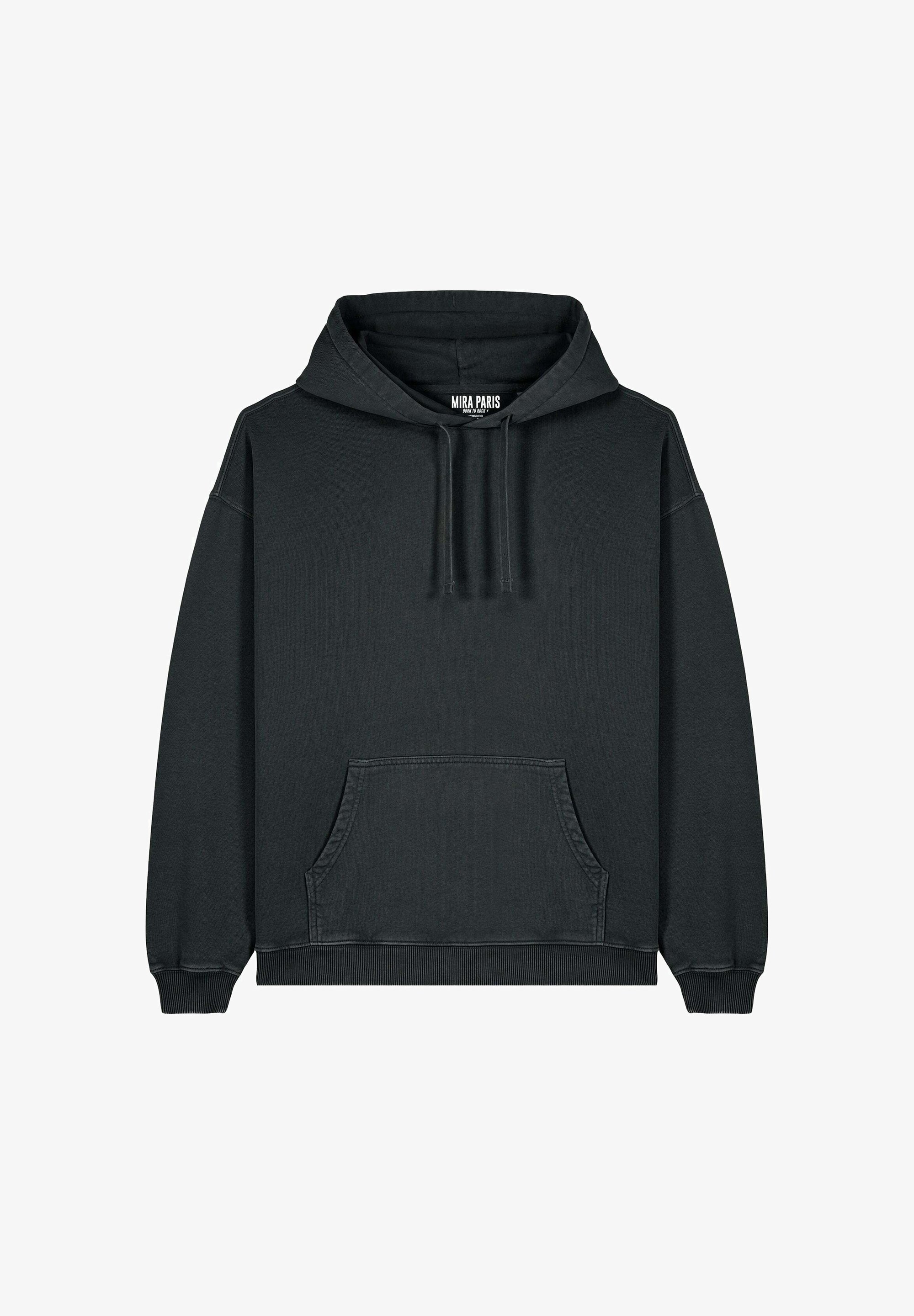 Mira Paris Hoodie met bloemenborduurwerk op de rug, unisex, vintage stijl - zwarte denim