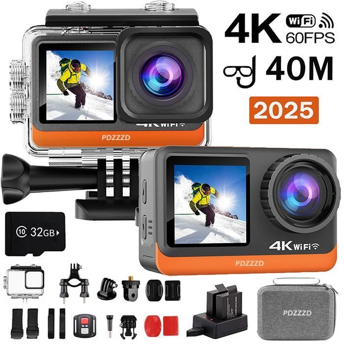 Caméra Sport-Q80TR, Ebrécher:Sony 386, Double Ecran, 24 MP, EIS, 2 Batterie, Caméra Etanche 40M