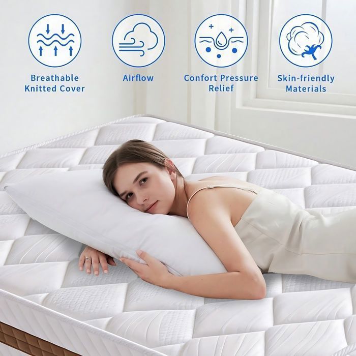 Colchón Premium de 90x190 cm, 26 cm de grosor, látex, firmeza media, ergonómico, híbrido de espuma y muelles ensacados, doble cara.