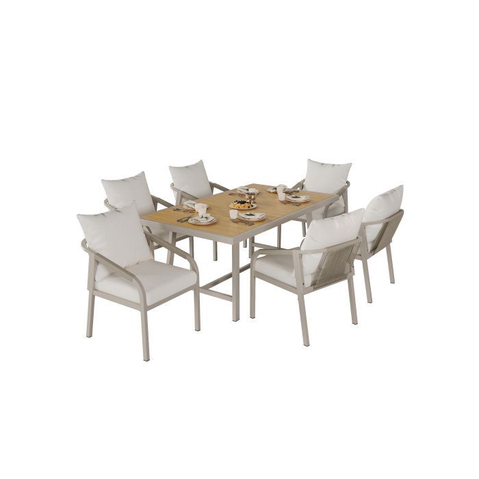 Conjunto de muebles de jardín para exteriores, comedor para 6 personas, 1 mesa y 6 sillas, estructura de acero galvanizado.