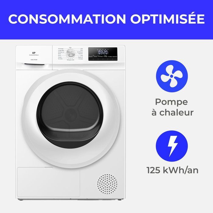 Sèche-linge pompe à chaleur - CONTINENTAL EDISON - CESL7PCWE - 7 kg - 60 cm - Classe E - Blanc